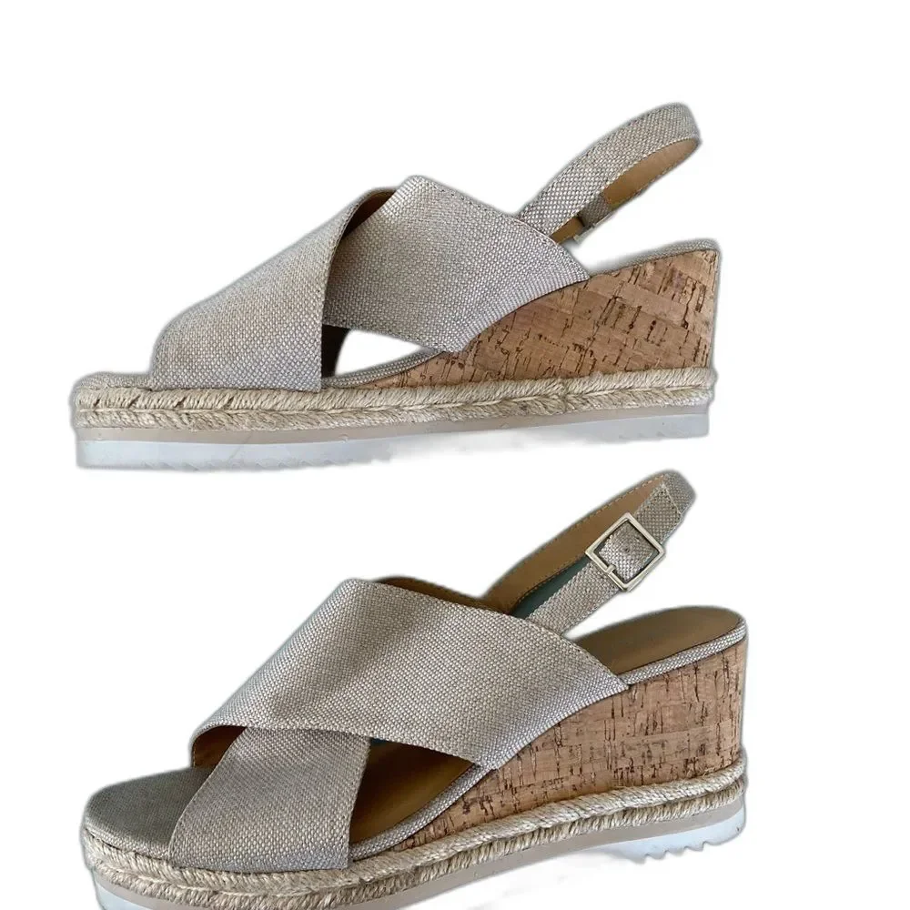 NEUTRAL TAN/BEIGE ESPADRILLE cork platform wedge
